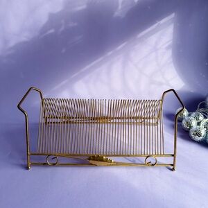 Gold Brass Metal Record Holder - Vintage MCM Display With Leaf